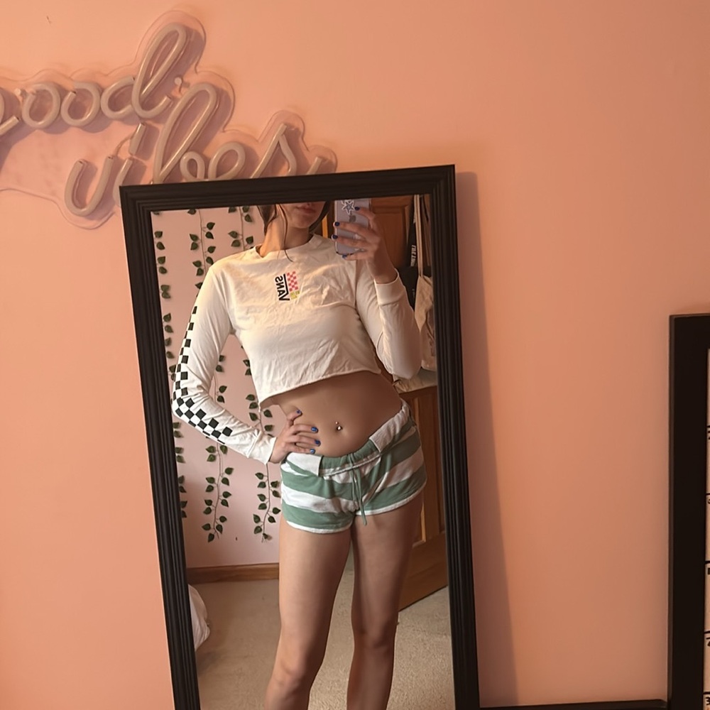 Vans White Long Sleeve Checkered Crop Top